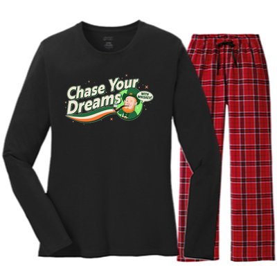 St Patrick's Day Chase Your Dreams With Whiskey Women's Long Sleeve Flannel Pajama Set 