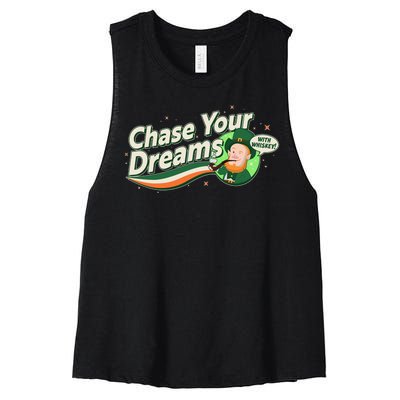 St Patrick's Day Chase Your Dreams With Whiskey Women's Racerback Cropped Tank