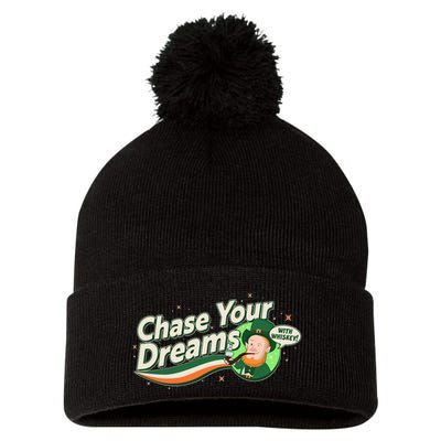 St Patrick's Day Chase Your Dreams With Whiskey Pom Pom 12in Knit Beanie