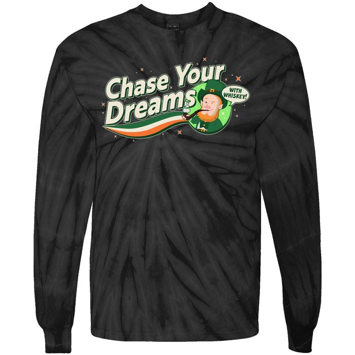 St Patrick's Day Chase Your Dreams With Whiskey Tie-Dye Long Sleeve Shirt