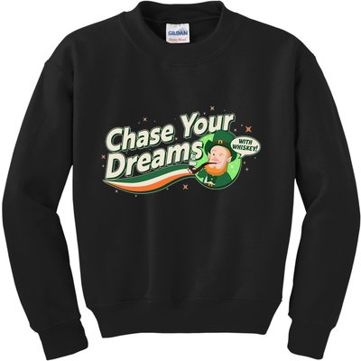 St Patrick's Day Chase Your Dreams With Whiskey Kids Sweatshirt