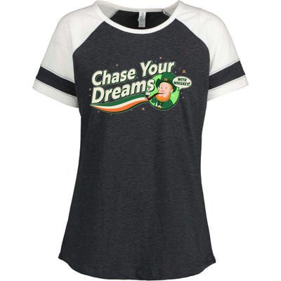 St Patrick's Day Chase Your Dreams With Whiskey Enza Ladies Jersey Colorblock Tee