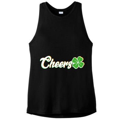 St Patrick's Day Cheers Clover Ladies PosiCharge Tri-Blend Wicking Tank