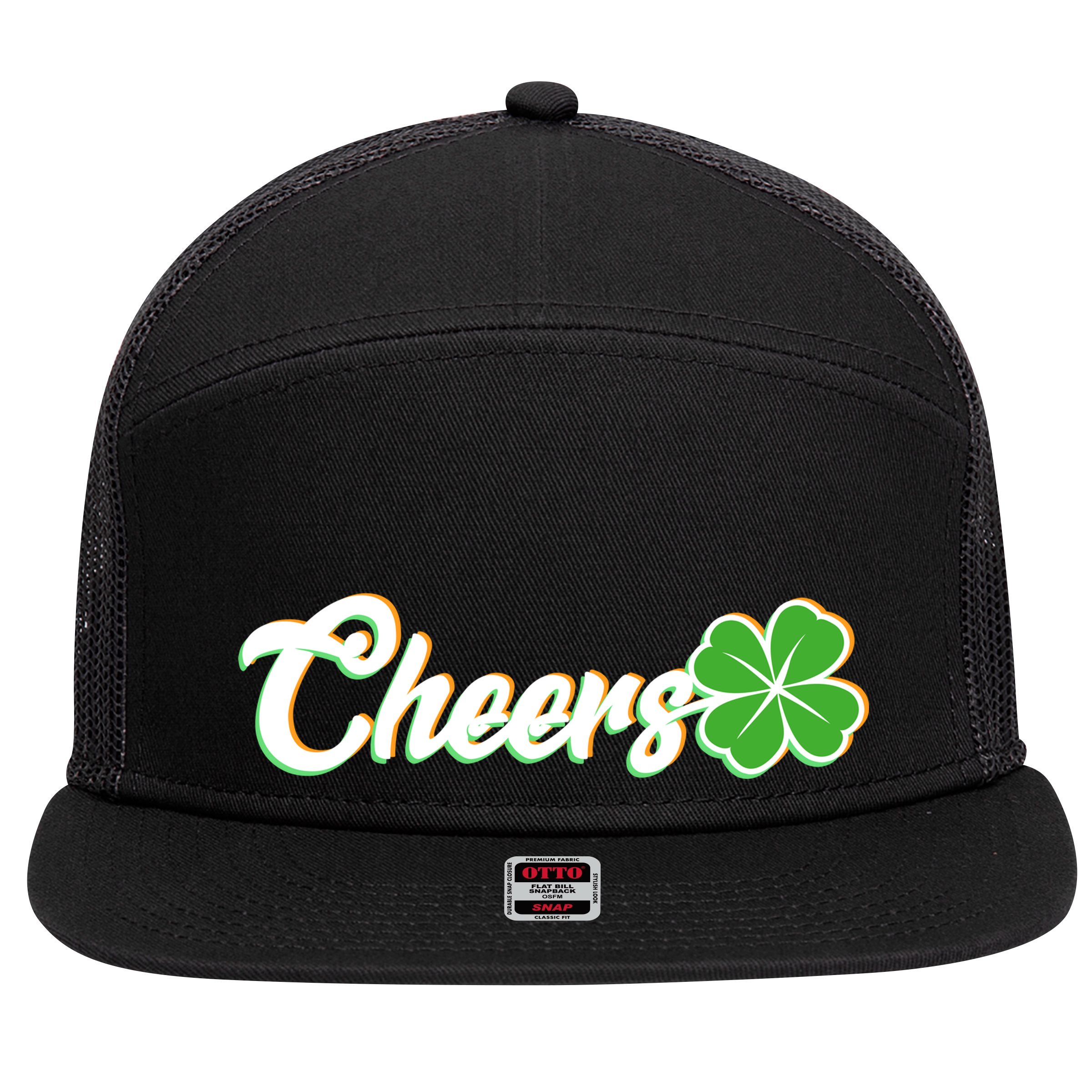 St Patrick's Day Cheers Clover 7 Panel Mesh Trucker Snapback Hat