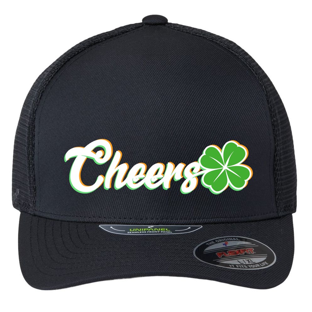 St Patrick's Day Cheers Clover Flexfit Unipanel Trucker Cap