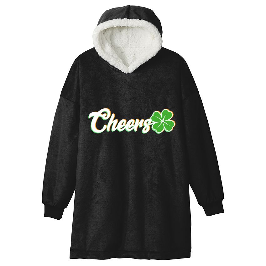 St Patrick's Day Cheers Clover Hooded Wearable Blanket