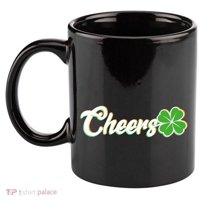St Patrick's Day Cheers Clover 11oz C Handle Ceramic Mug