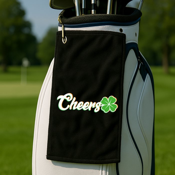 St Patrick's Day Cheers Clover Golf Towel