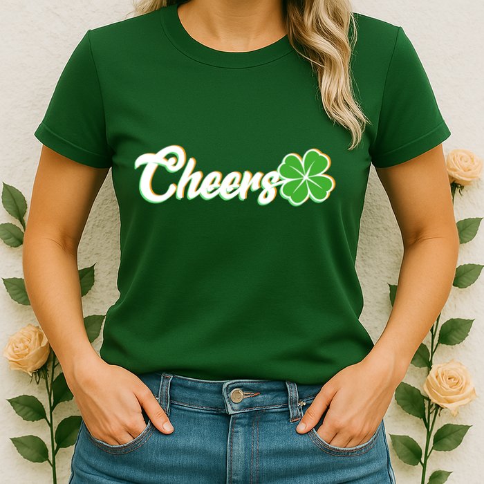 St Patrick's Day Cheers Clover Womens T-Shirt