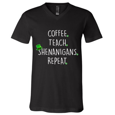 St Patrick's Day Coffee Teach Shenanigans Repeat V-Neck T-Shirt