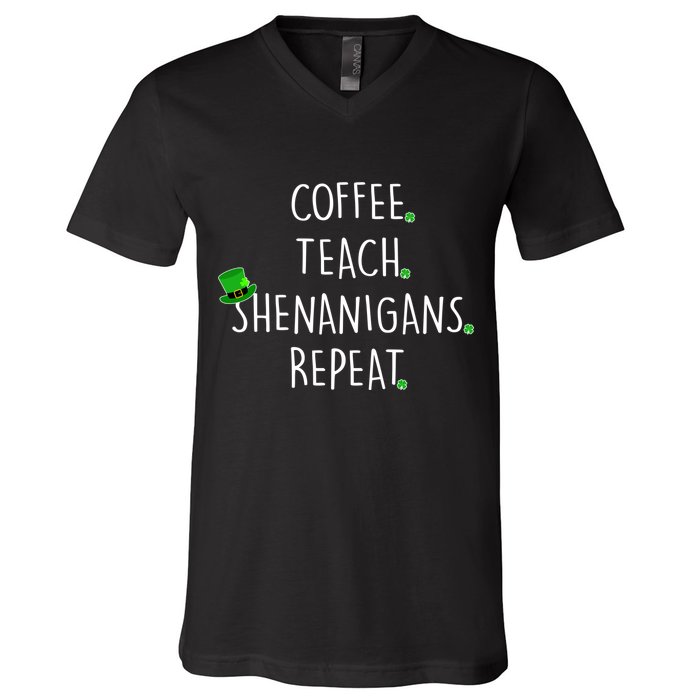 St Patrick's Day Coffee Teach Shenanigans Repeat V-Neck T-Shirt