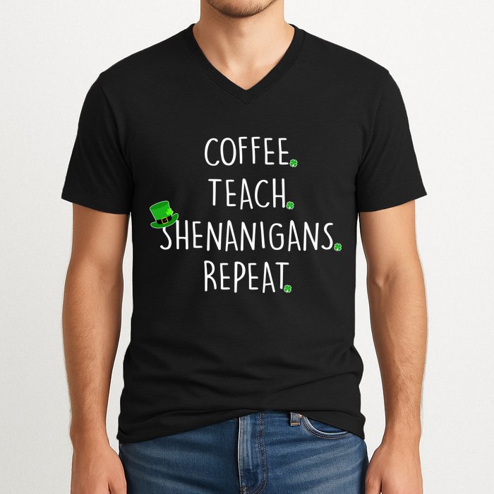 St Patrick's Day Coffee Teach Shenanigans Repeat V-Neck T-Shirt