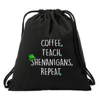 St Patrick's Day Coffee Teach Shenanigans Repeat Drawstring Bag