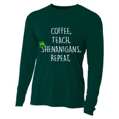 St Patrick's Day Coffee Teach Shenanigans Repeat Cooling Performance Long Sleeve Crew