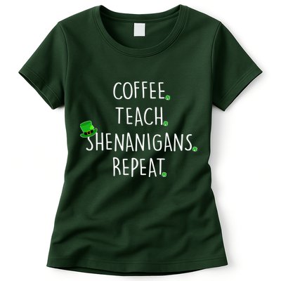 St Patrick's Day Coffee Teach Shenanigans Repeat Womens T-Shirt