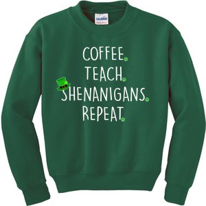 St Patrick's Day Coffee Teach Shenanigans Repeat Kids Sweatshirt