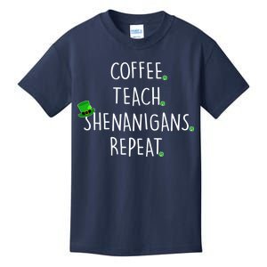 St Patrick's Day Coffee Teach Shenanigans Repeat Kids T-Shirt