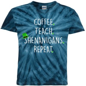 St Patrick's Day Coffee Teach Shenanigans Repeat Kids Tie-Dye T-Shirt