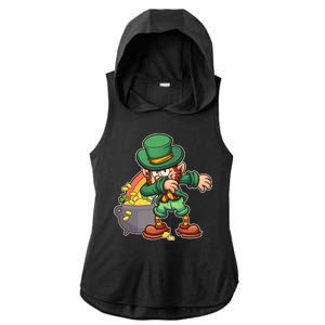 St Patricks Day Dabbing Leprechaun Pot Of Gold Ladies PosiCharge Tri-Blend Wicking Draft Hoodie Tank