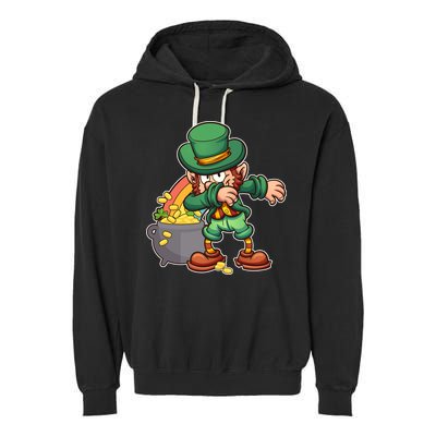 St Patricks Day Dabbing Leprechaun Pot Of Gold Garment-Dyed Fleece Hoodie