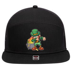 St Patricks Day Dabbing Leprechaun Pot Of Gold 7 Panel Mesh Trucker Snapback Hat