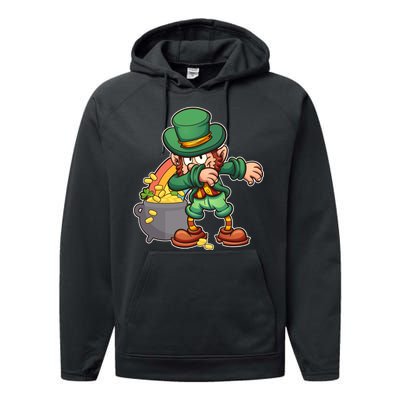 St Patricks Day Dabbing Leprechaun Pot Of Gold Performance Fleece Hoodie