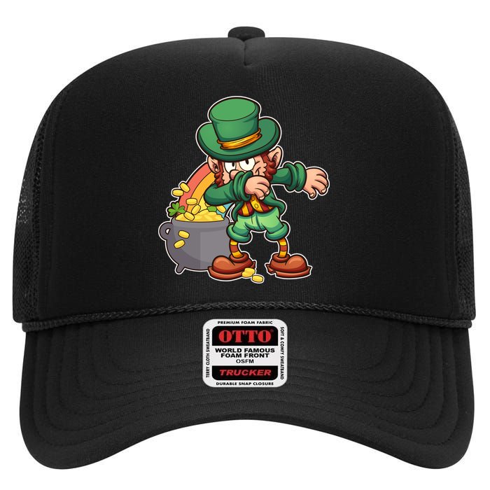 St Patricks Day Dabbing Leprechaun Pot Of Gold High Crown Mesh Back Trucker Hat