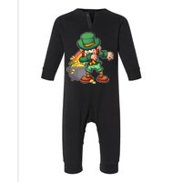 St Patricks Day Dabbing Leprechaun Pot Of Gold Infant Fleece One Piece