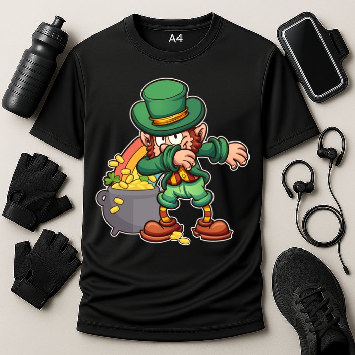St Patricks Day Dabbing Leprechaun Pot Of Gold Performance Shirt