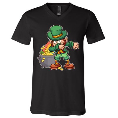 St Patricks Day Dabbing Leprechaun Pot Of Gold V-Neck T-Shirt