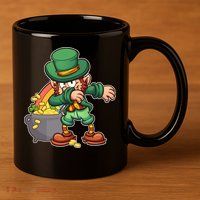 St Patricks Day Dabbing Leprechaun Pot Of Gold 11oz C Handle Ceramic Mug