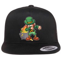 St Patricks Day Dabbing Leprechaun Pot Of Gold Flat Bill Trucker Hat