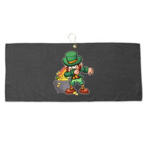 St Patricks Day Dabbing Leprechaun Pot Of Gold Large Microfiber Waffle Golf Towel