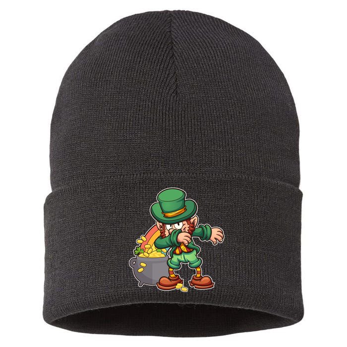 St Patricks Day Dabbing Leprechaun Pot Of Gold Sustainable Knit Beanie