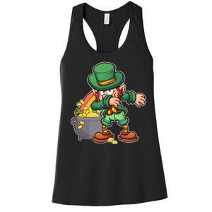 St Patricks Day Dabbing Leprechaun Pot Of Gold Women's Racerback Tank