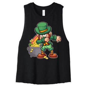 St Patricks Day Dabbing Leprechaun Pot Of Gold Women's Racerback Cropped Tank