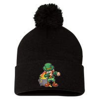 St Patricks Day Dabbing Leprechaun Pot Of Gold Pom Pom 12in Knit Beanie