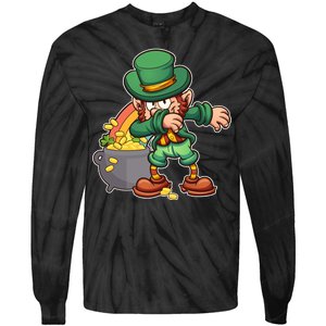 St Patricks Day Dabbing Leprechaun Pot Of Gold Tie-Dye Long Sleeve Shirt