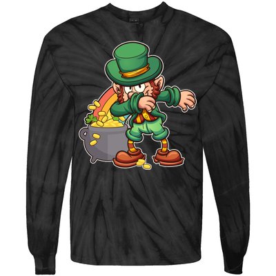 St Patricks Day Dabbing Leprechaun Pot Of Gold Tie-Dye Long Sleeve Shirt