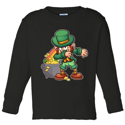 St Patricks Day Dabbing Leprechaun Pot Of Gold Toddler Long Sleeve Shirt
