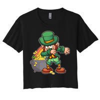 St Patricks Day Dabbing Leprechaun Pot Of Gold Women's Crop Top Tee