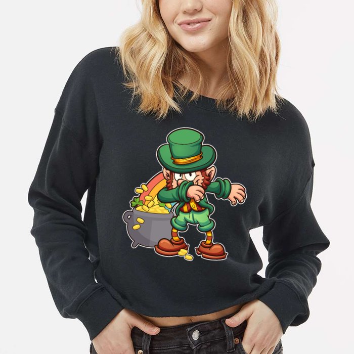 St Patricks Day Dabbing Leprechaun Pot Of Gold Cropped Pullover Crew