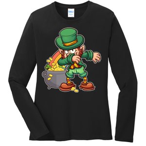 St Patricks Day Dabbing Leprechaun Pot Of Gold Ladies Long Sleeve Shirt