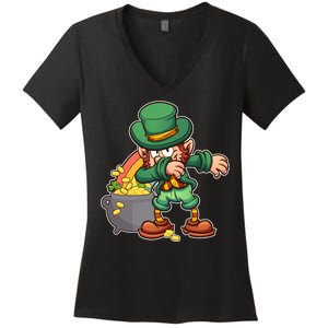 St Patricks Day Dabbing Leprechaun Pot Of Gold Women's V-Neck T-Shirt