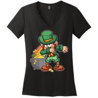 St Patricks Day Dabbing Leprechaun Pot Of Gold Women's V-Neck T-Shirt