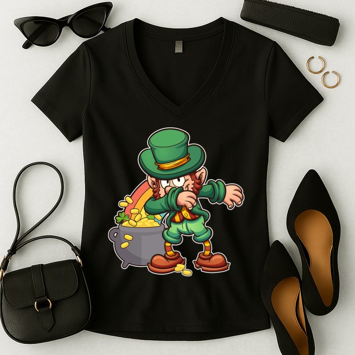 St Patricks Day Dabbing Leprechaun Pot Of Gold Women's V-Neck T-Shirt