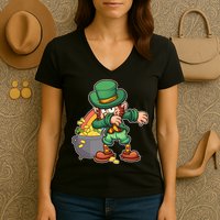 St Patricks Day Dabbing Leprechaun Pot Of Gold Women's V-Neck T-Shirt