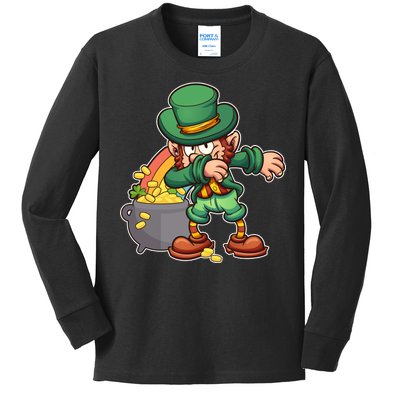 St Patricks Day Dabbing Leprechaun Pot Of Gold Kids Long Sleeve Shirt