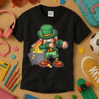 St Patricks Day Dabbing Leprechaun Pot Of Gold Kids T-Shirt
