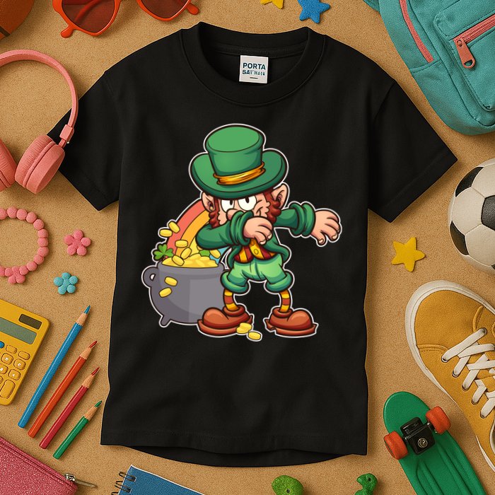 St Patricks Day Dabbing Leprechaun Pot Of Gold Kids T-Shirt